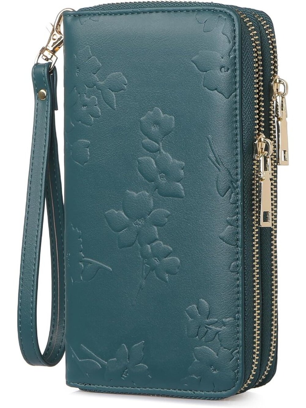 Vegan Leather RFID Blocking Double Zip Wristlet Wallet - Large Capacity Clutch